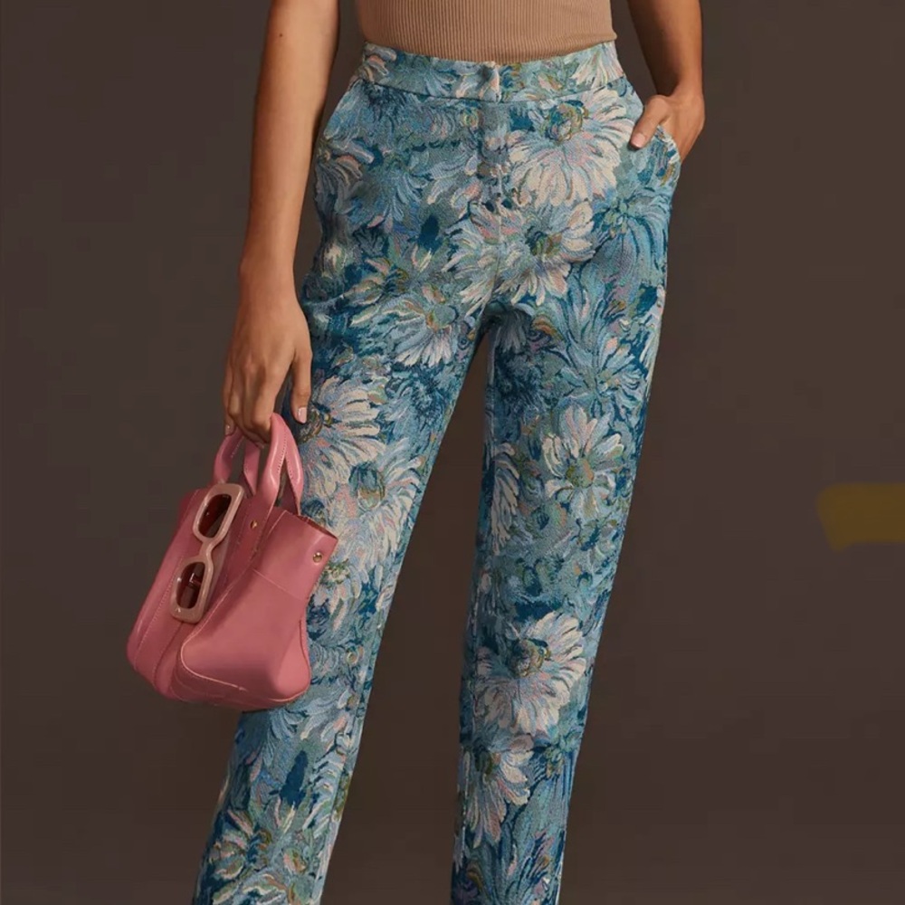 NWT Anthropologie En Saison Blue and White Floral Trousers Size XS